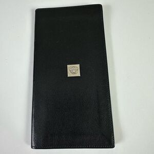 Versace Medusa Head Long Vertical Wallet Black Leather